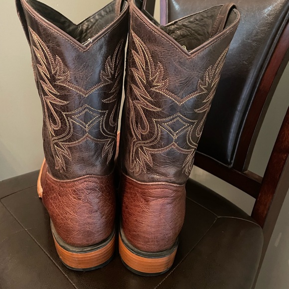 J.B. Dillon Reserve Ostrich Skin Rich Brown Cowboy Boots with Cream Embroidery - Picture 2 of 9